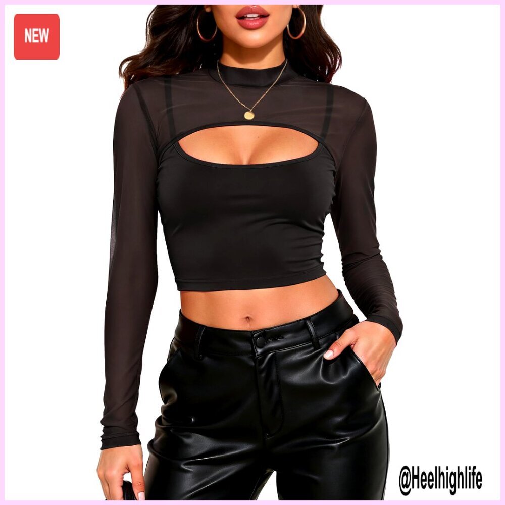 Sheer Mesh Bolero Shrug Long Sleeve Crop Top Open Front Rave Outfit